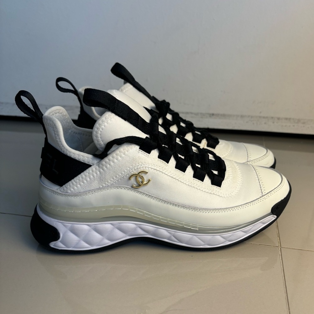 CHANEL inspired Women's White and Black Athletic Sneakers